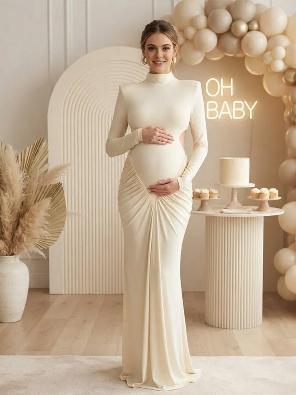 long sleeve baby shower dress Momyknows White High Neck Ruffle Backless Solid Color Maternity Maxi Royal Blue Dress, Silk icon and 68 in the Size:70x100 cm / 28x40″ Inches