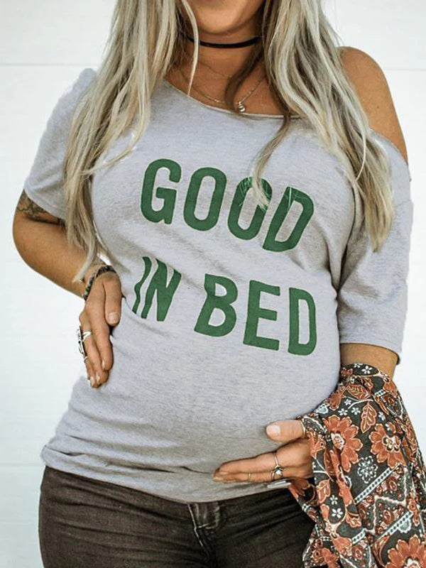 Momyknows Letters Print One Shoulder Short Sleeve and Sleeveless Daily Casual Maternity Top T-shirt