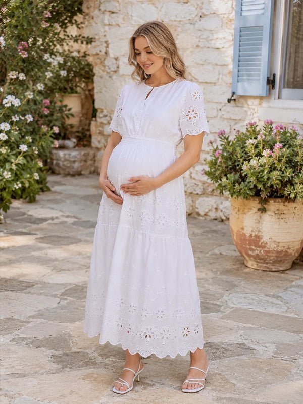white midi dress maternity Momyknows Spliced Cut Out Irregular A-Line Photoshoot Size:2