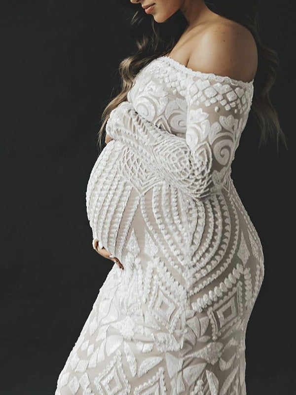 White Lace Long Sleeve Dress Baby Shower