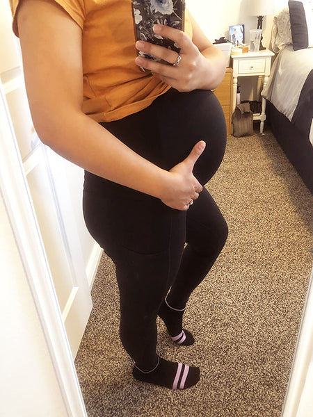 Momyknows Black Pockets High Rise Stretch Pregnant Legging Sports Maternity  Long Leggings