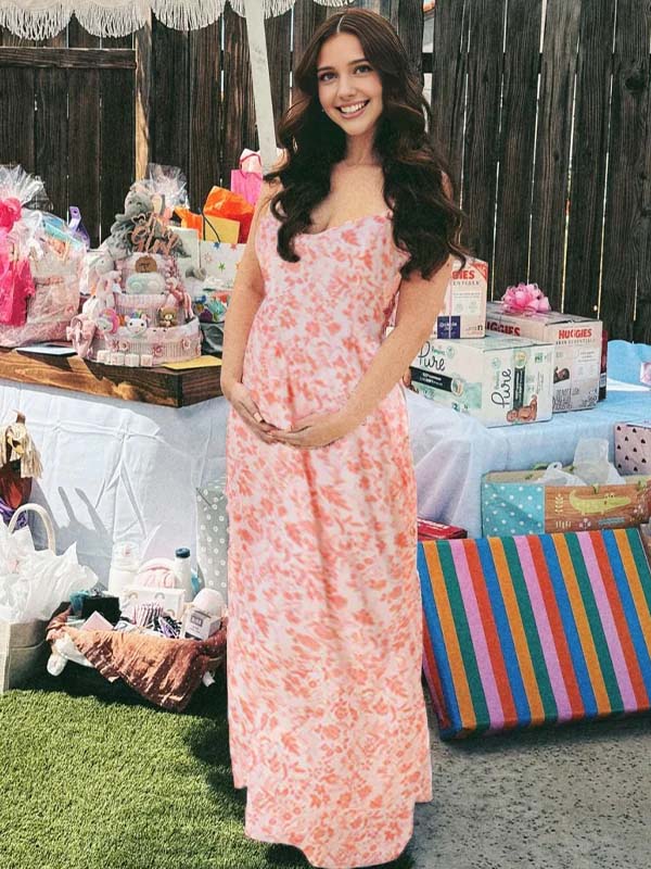 Momyknows Printed Cami Big Swing Backless Elegant Maternity Maxi Dress