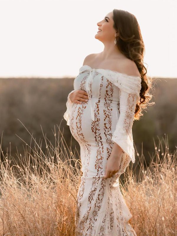off white maternity dress PinkBlush Shoulder Wrap Photoshoot Gown/Dress Fully ruched Momyknows White Off Shoulder Lace