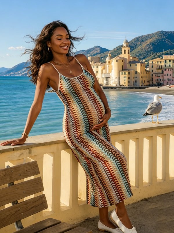 Momyknows Khaki Open Back Bodycon Ombre Flannel Dress Maternity Photoshoot Maxi Dress, Khaki / S