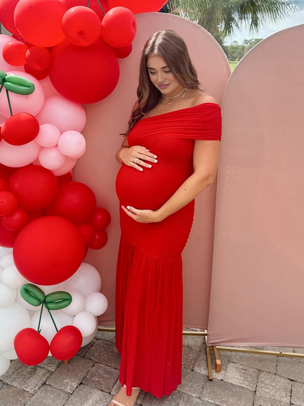 cute red maternity dresses Elegant Festive Maternity Dress, Nice Festive Dress ,red Maternity Evening Dress With Lace ,party Dress Elegant Design