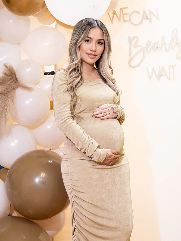Momyknows Solid Color Cascading Ruffle U-Neck Long Sleeve Bodycon Elegant Going Out Gowns Cute Bandage Baby Shower Maternity Maxi Dress Momyknows Solid Color Cascading Ruffle U-Neck Long Sleeve Bodycon Elegant Going Out Gowns Cute Bandage Baby Shower Maternity Maxi Dress