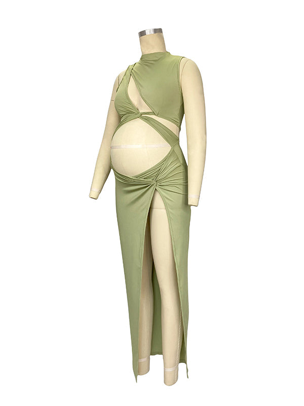 Momyknows Olive Cut Out Irregular Split Ruffle Side Slit Bodycon Chic Photoshoot Maternity Maxi Dress Momyknows Olive Cut Out Irregular Split Ruffle Side Slit Bodycon Chic Photoshoot Maternity Maxi Dress