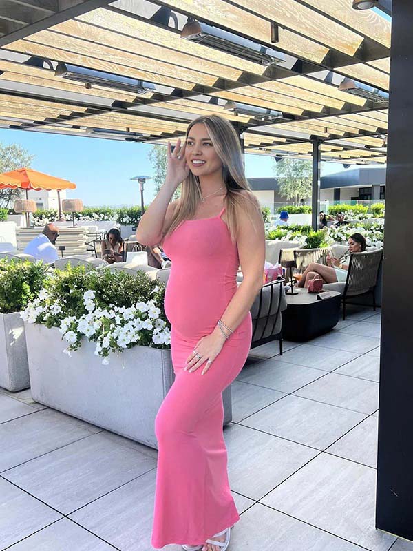 Momyknows Pink High Waisted Spaghetti Strap Banquet Party Maternity Photoshoot Maxi Dress