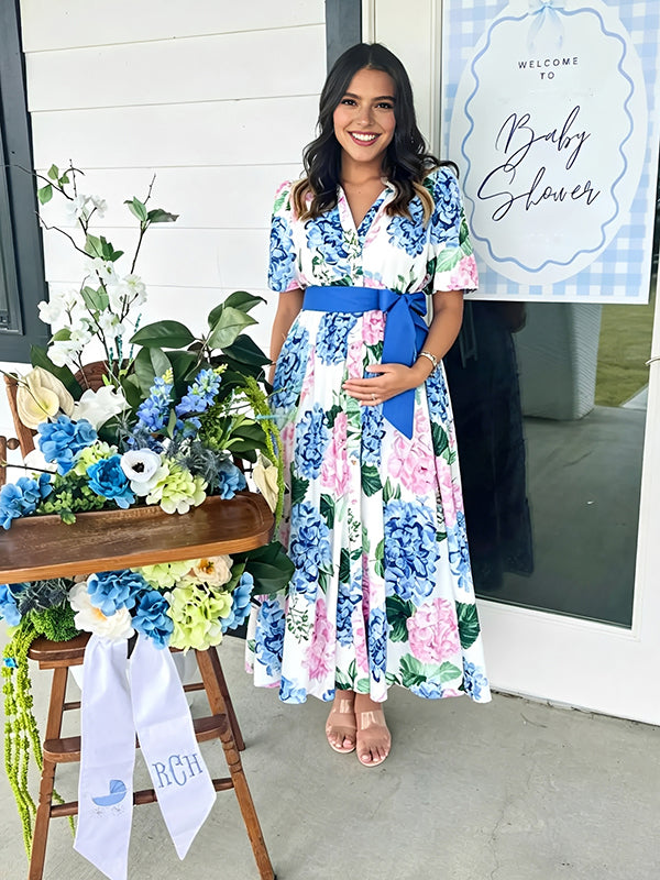blue tie dye maternity dress Pink&Blue Tie Dye Mesh Ruched Cami Gender Reveal Maternity Maxi Dress, As Shown / XL