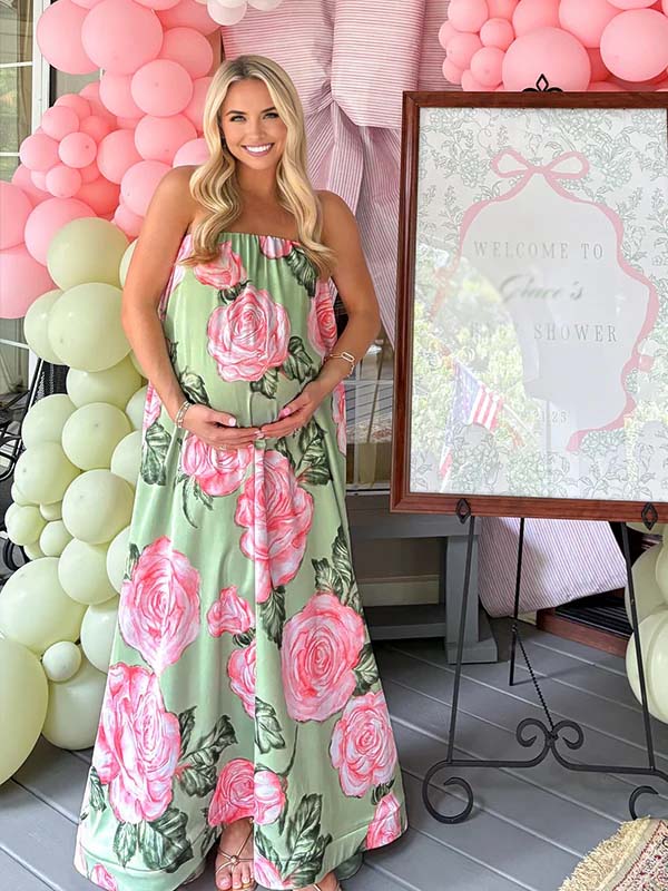 Momyknows Green Floran Grenadine Strapless Big Swing Maternity Maxi Dress