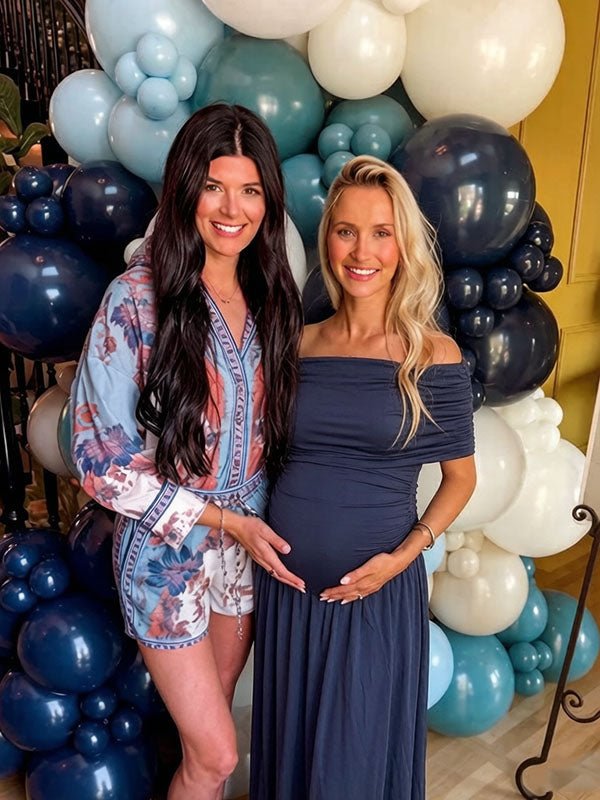 Momyknows Elegant Dark Blue Off Shoulder Ruched Bodycon Baby Shower Maternity Maxi Dress - Dark Blue - 4