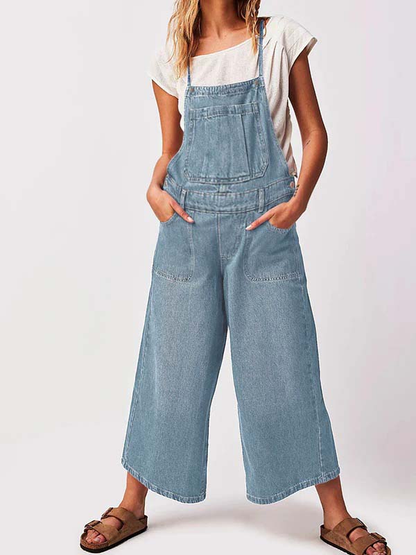 Momyknows Denim Pockets Wide Leg Comfy Overalls Casual Boyfriend Maternity Jeans Jumpsuit