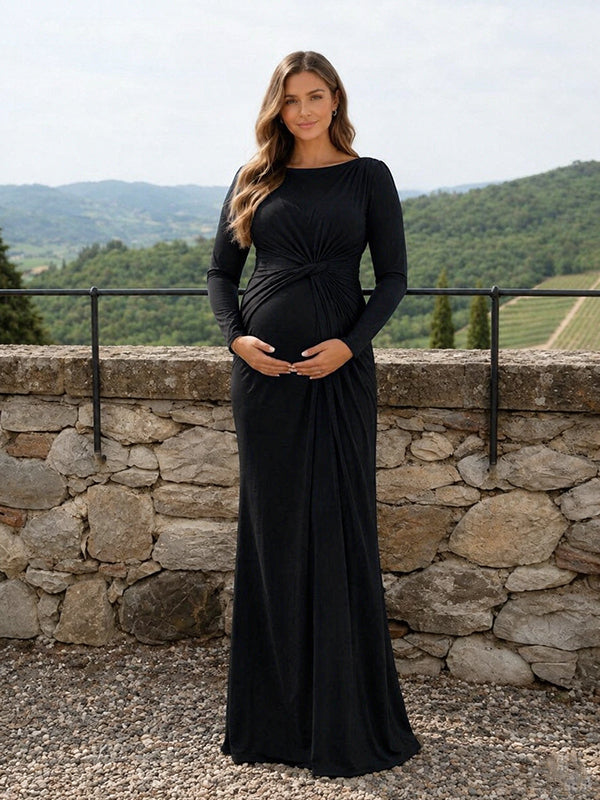 Black Ruched Knot Bodycon Maternity Maxi Dress with Ruched & Graceful Knot Details Bodycon Fit