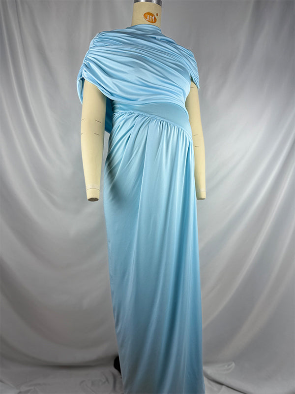 Light Blue Ruched Irregular Neck Baby Shower Maternity Maxi Dress Light Blue / S Light Blue Ruched Irregular Neck Baby Shower Maternity Maxi Dress Light Blue / S