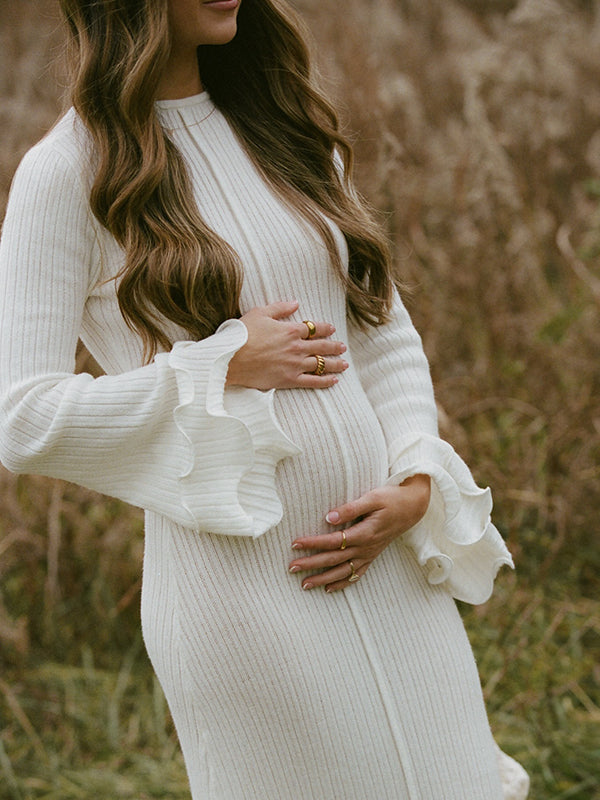 Momyknows White Knit Pleated Tie Back Ruffle Falbala Frill Hem Backless Big Swing Elegant Cocktail Party Gown Maternity Photoshoot Baby Shower Maxi Momyknows White Knit Pleated Tie Back Ruffle Falbala Frill Hem Backless Big Swing Elegant Cocktail Party Gown Maternity Photoshoot Baby Shower Maxi
