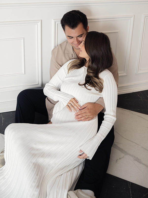 Momyknows Solid Color Sashes Knit Lace-up High Waist Going Out Photoshoot Maternity Sweater Maxi Dress White / 2XL Momyknows Solid Color Sashes Knit Lace-up High Waist Going Out Photoshoot Maternity Sweater Maxi Dress White / 2XL