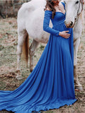 Momyknows Off Shoulder Long Sleeve Babyshower Big Swing Elegant Maternity Photoshoot Maxi Dress
