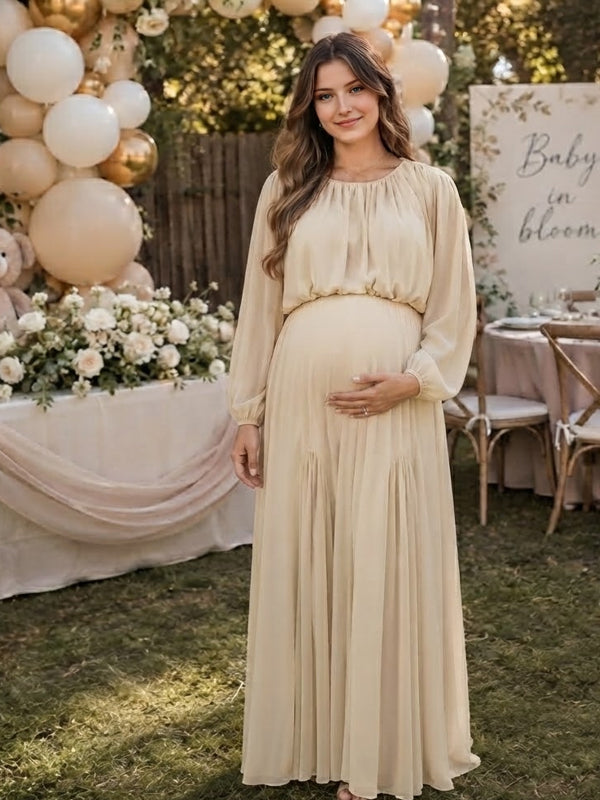 Yellow Ruched Maternity Maxi Dress with Spliced Design and Flattering Silhouette