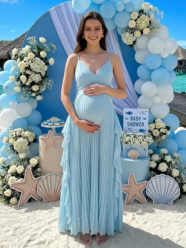 blue flowy maternity dress Erin Blue Gown | Elegant Flowy Maternity Gown | Pregnancy Photoshoot Dress | Maternity Session Outfit | Baby Shower Dress