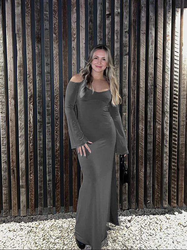 Momyknows Dark Grey Off Shoulder Cut Out Side Slit Backless Cami Flare Sleeve Chic Going Out Party Maternity Photoshoot Baby Shower Maxi Dress Grey / Momyknows Dark Grey Off Shoulder Cut Out Side Slit Backless Cami Flare Sleeve Chic Going Out Party Maternity Photoshoot Baby Shower Maxi Dress Grey /