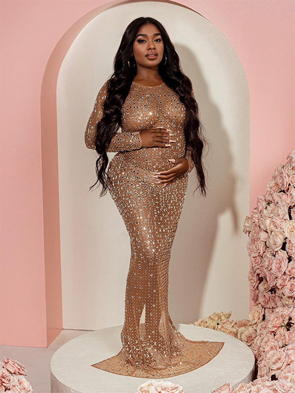gold baby shower dress Maternity Dresses Oscar Champagne Satin Maternity Gown For Photo Shoot And Baby 39in Waist (in) Gold Baby Shower Dress -