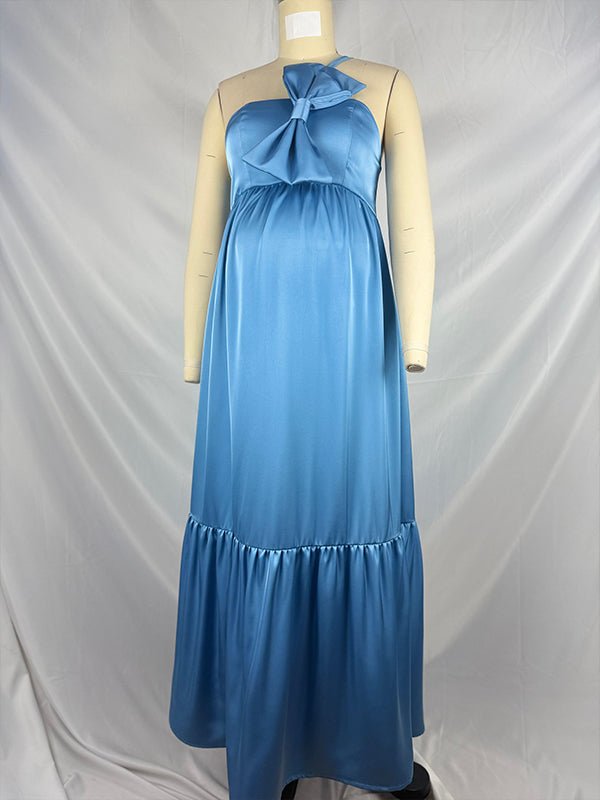 light blue baby shower dress Angel Maternity Cara Maternity On top part it is decorated with 3D beaded lace and has V neckline Floral Mesh Bishop Long Sleeve