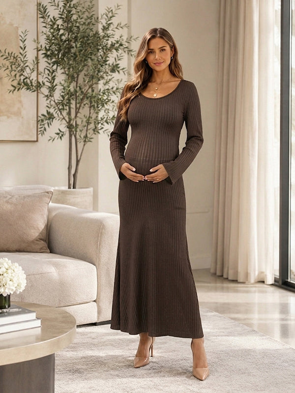 Elegant Lettuce Edge Tie Back Maternity Maxi Dress