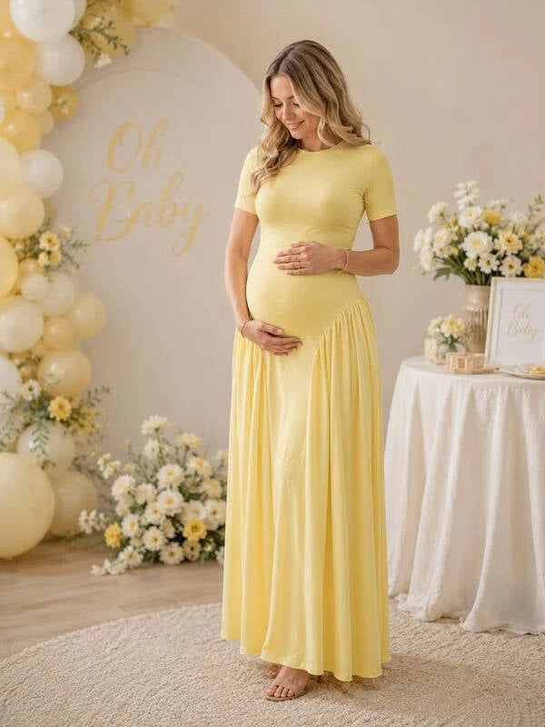 Momyknows U-neck Bodycon Daily Fashion Babyshower Maternity Maxi Dress
