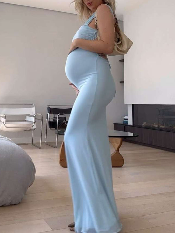 Momyknows Blue Tank Backless Lace Up Tie Back Sleeveless Cami Mermaid Elegant Cocktail Party Gown Maternity Photoshoot Baby Shower Maxi Dress Momyknows Blue Tank Backless Lace Up Tie Back Sleeveless Cami Mermaid Elegant Cocktail Party Gown Maternity Photoshoot Baby Shower Maxi Dress