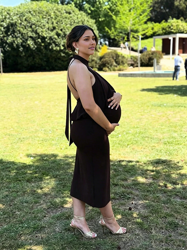 brown maternity maxi dress LTS Tall Maternity Brown Bodycon Cami Maxi Dress