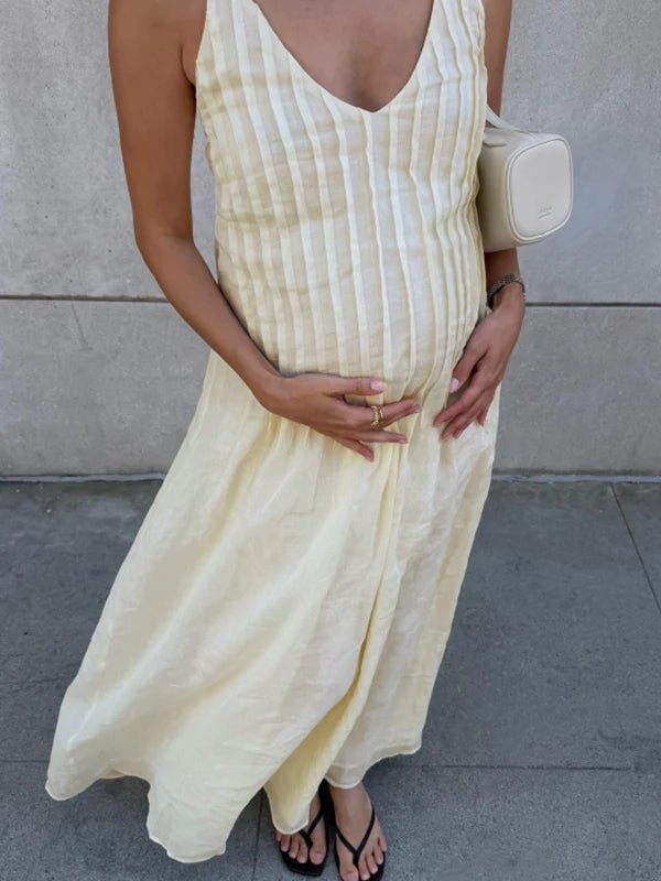 Momyknows Daily Apricot Spaghetti Strap Striped Vacation Maternity Maxi Dress - Apricot - 2