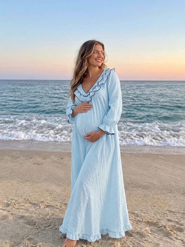 Cute Falbala Flowy Photoshoot Maternity Maxi Dress