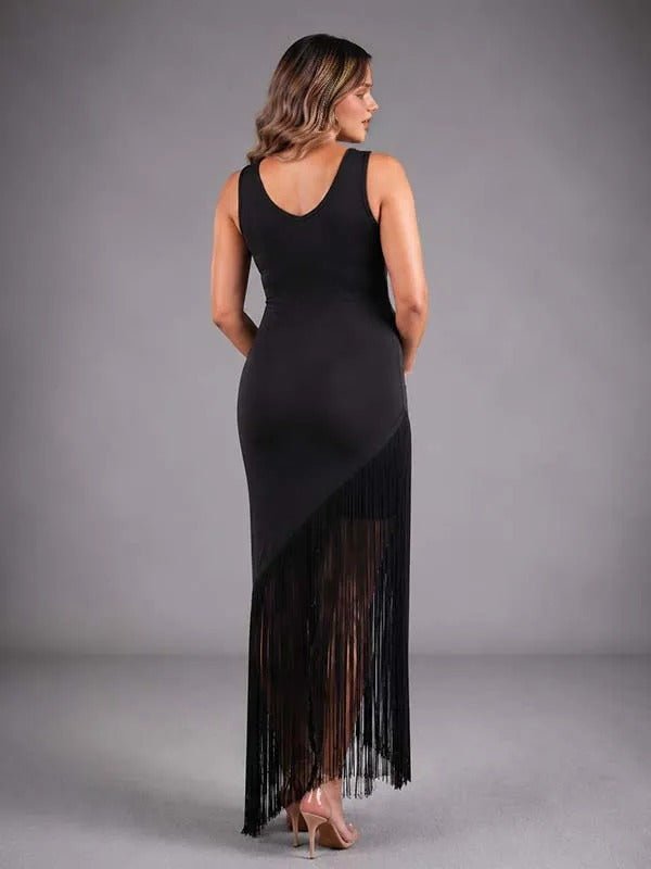 Momyknows Black Backless Tassel Irregular U-neck Maternity Photoshoot Maxi Dress - Black - 2