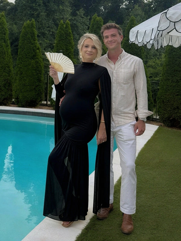 Black Mesh Patchwork Maternity Maxi Dress with Mesh Details Bodycon Fit