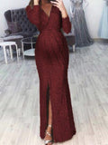 Momyknows Bright Silk Side Slit Plus Size Party Prengant Maternity Maxi Dress