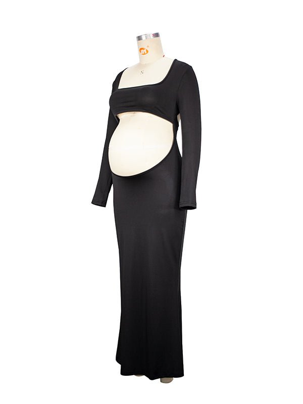 Momyknows Cut Out Bandeau Trumpet Crop Long Sleeve Bodycon Photoshoot Maternity Maxi Dress