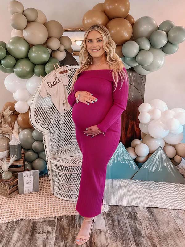 pink maternity sweater dress Isabel Blush Faux Wrap Dress XXL Soft Stretchy - W provides enough space for the growing belly at every stage Alesha Barbie Pink Sweater Dress
