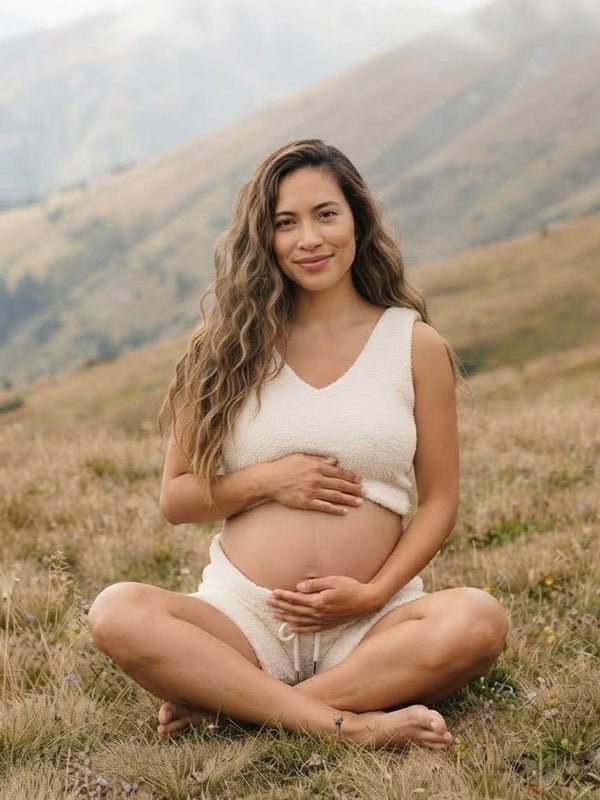 Momyknows Ivory Three-piece Cozy Knit Set Plus Size Crop Top Cardigan Fluffy Loungewear Casual Daily Maternity Outfit - Beige - 3