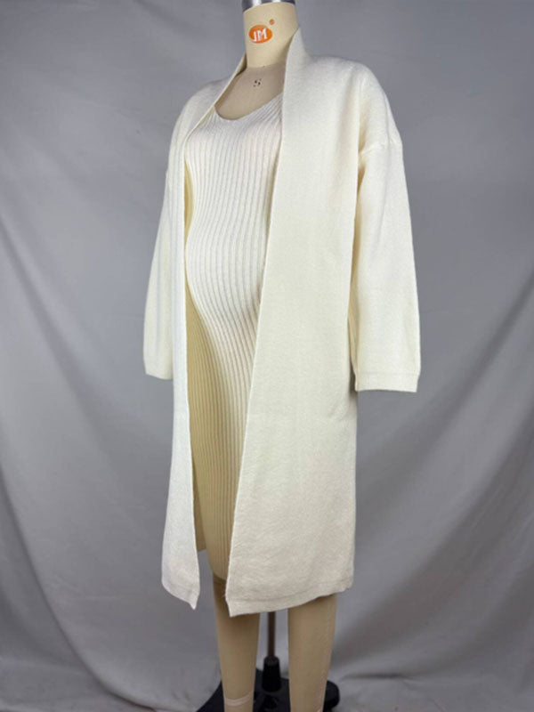 Momyknows White Knitting V-Neck Bodycon Two Pieces Cardigan Momyknows White Knitting V-Neck Bodycon Two Pieces Cardigan