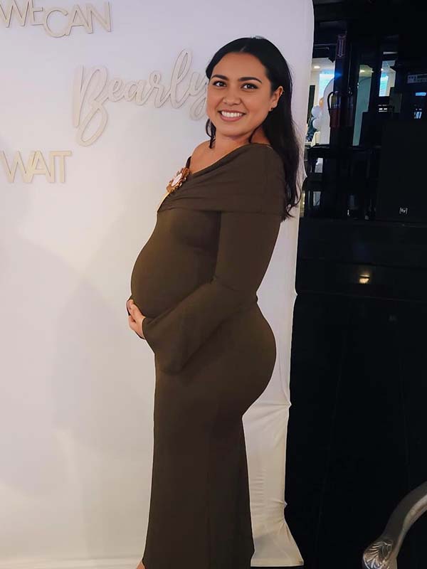 Momyknows Brown Off Shoulder Ruched Flare Sleeve Maternity Maxi Dress