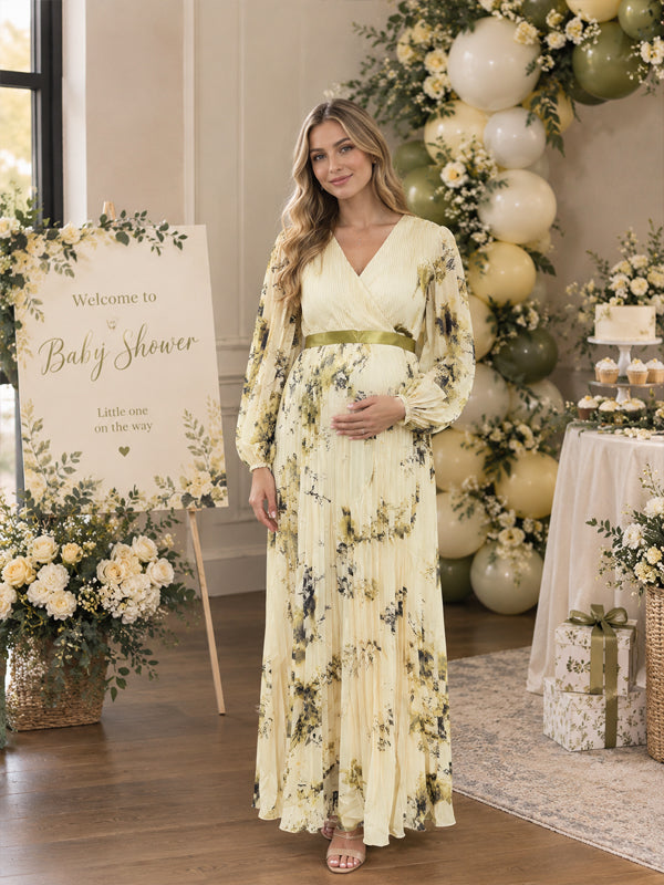 Ruched Print Big Swing Baby Shower Maternity Maxi Dress