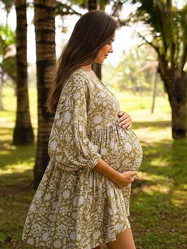 long sleeve short maternity dress Women's Crew Neck Sweater Dress Long Lantern Sleeve Ribbed Knitted Mini Pullover Maternity Dresses