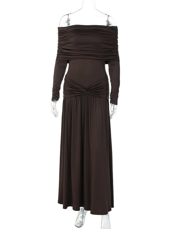 Momyknows Off Shoulder Twist Ruched Flowy Baby Shower Maternity Maxi Dress Apricot / M Momyknows Off Shoulder Twist Ruched Flowy Baby Shower Maternity Maxi Dress Apricot / M