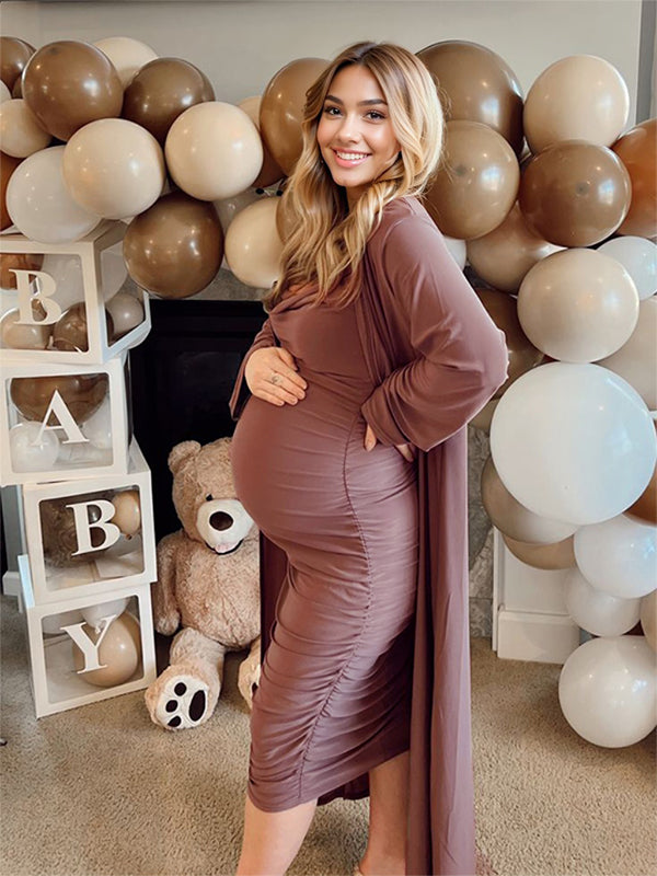 Momyknows Ruched Cowl Neck Two Piece Spaghetti Strap Long Dress And Duster Coat Long Sleeve Babyshower Maternity Maxi Dress Momyknows Ruched Cowl Neck Two Piece Spaghetti Strap Long Dress And Duster Coat Long Sleeve Babyshower Maternity Maxi Dress