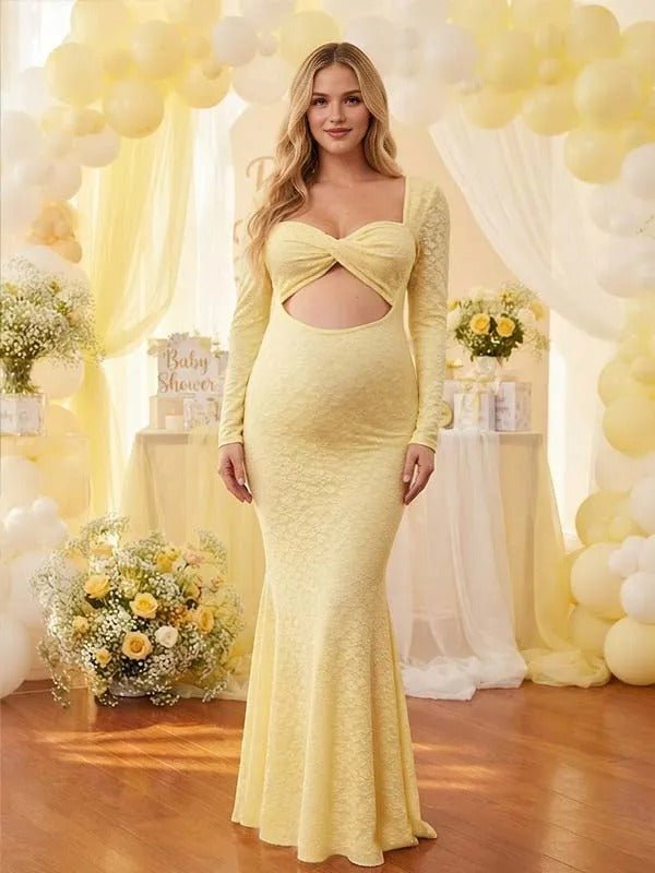 Momyknows Deep Pink Ruffle Tube Lace Sheer Flowers Maternity Baby Shower Maxi Dress - Deep Pink - 2