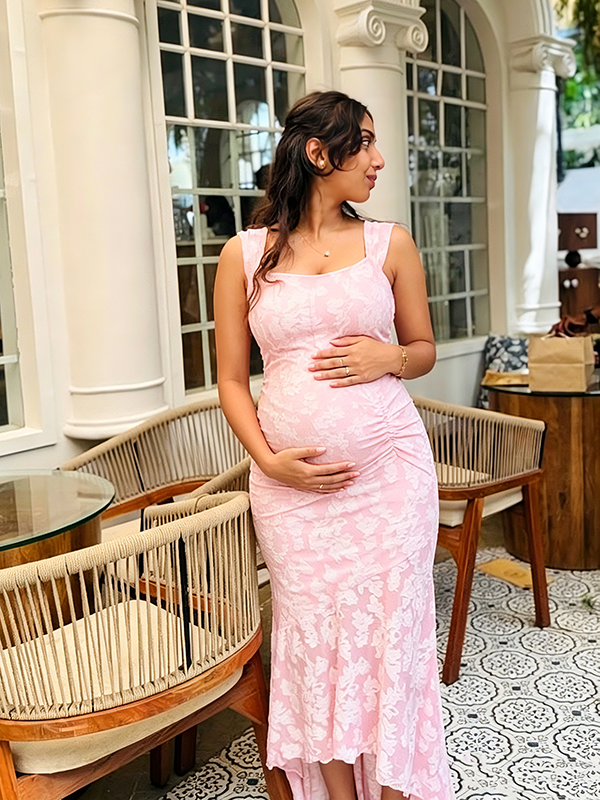 Momyknows Pink Lace Ruched Corset High-low Tank Mermaid Elegant Cocktail Gown Maternity Baby Shower Maxi Dress Pink / XL Momyknows Pink Lace Ruched Corset High-low Tank Mermaid Elegant Cocktail Gown Maternity Baby Shower Maxi Dress Pink / XL