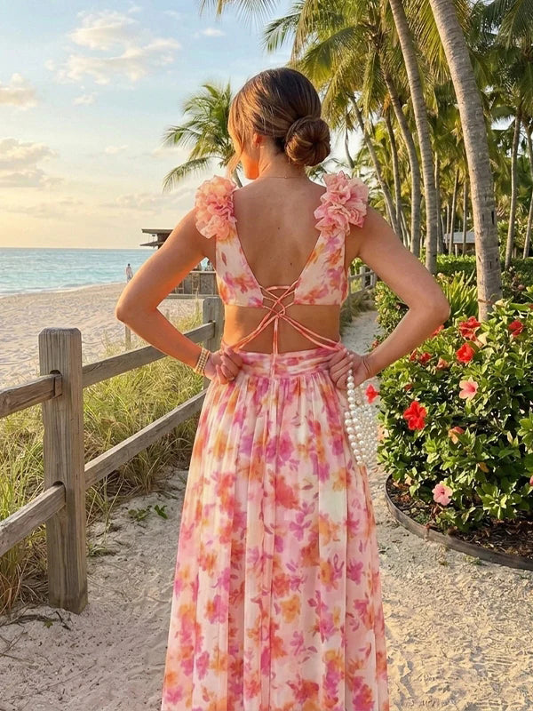 3d floral mesh dress Floral Mesh Plus Size Skater Dress For Wedding 3D Floral Applique Tie-Strap Mesh Tulle Maxi Dress In Black