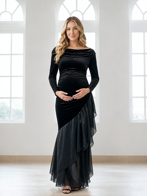 Elegant Mesh Falbala Irregular Ceremony Maternity Maxi Dress