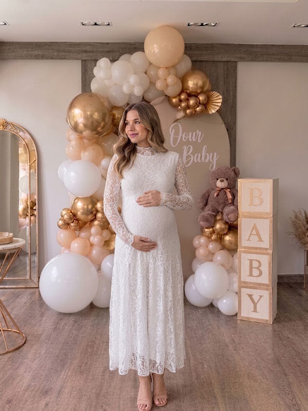 White Lace A-Line Baby Shower Maternity Maxi Dress