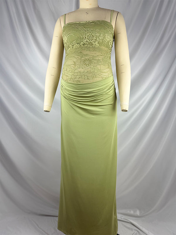 Green Lace Ruched Cami Elegant Maternity Photoshoot Maxi Dress Green / L Green Lace Ruched Cami Elegant Maternity Photoshoot Maxi Dress Green / L
